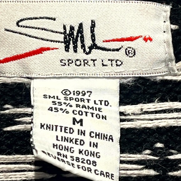 SML Sport Cardigan Sweater Womens Medium Black White Fair Isle Snowflake Zip Up - Picture 3 of 14